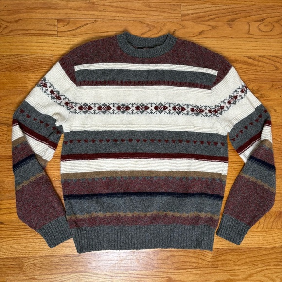 JANTZEN Vintage 90s Wool Blend Fair Isle Nordic Ski Stripe Crewneck Sweater USA - Picture 12 of 12